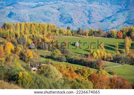 Autumn colored meadows and forests in the Apuseni mountains, Romania Royalty-Free Stock Photo #2226674065