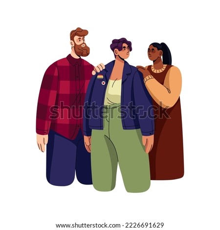Family supporting, accepting LGBT daughter. Recognition, acknowledgement, acceptance, understanding and respect for homosexual person. Flat vector illustration isolated on white background Royalty-Free Stock Photo #2226691629