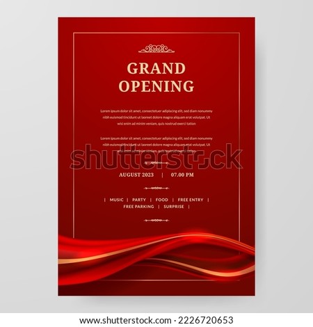Grand Opening poster celebration with red fabric satin silk ribbon element decoration for luxury elegant vip royal Royalty-Free Stock Photo #2226720653