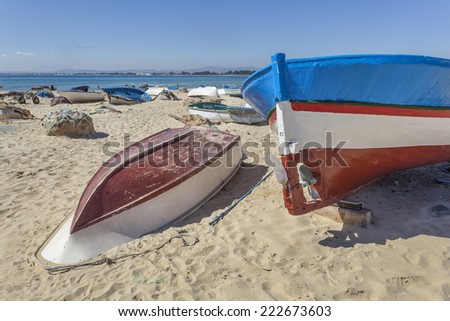 Boats on the beach of Hammamet, Tunisia