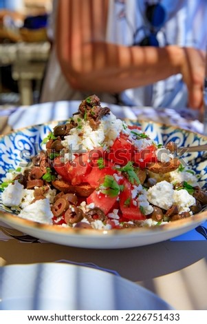 Fresh greek salad in a restaurant on Karpathos, Greece