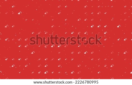 Seamless background pattern of evenly spaced white excavator symbols of different sizes and opacity. Vector illustration on red background with stars
