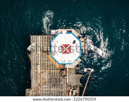 Drone Photo of Helipad on Abandoned Offshore Fishing Rig