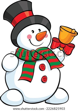 Frosty snowman winter cold season holiday celebration party kid Christmas New Year snow ice child people illustration vector graphic design cute hat branch carrot scarf bird smile white black red 