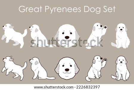 Simple and adorable Great Pyrenees Dog set illustrations