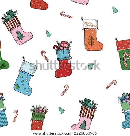 christmas socks cartoon vector pattern