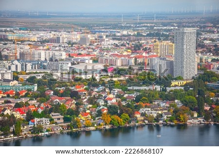 Vienna Danube and residential district . Viewpoint of Wien Austria