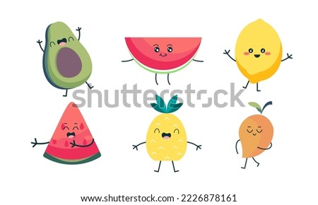 Cute fruits funny characters icon vector 