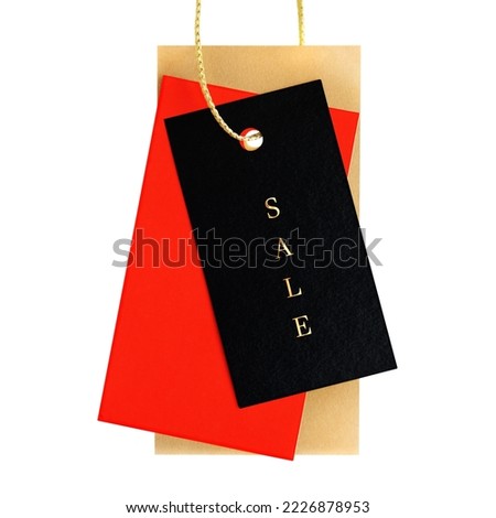 Sale label in red, black, gold colors.