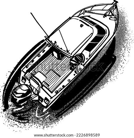 the vector sketch of the fishing boat in the ocean