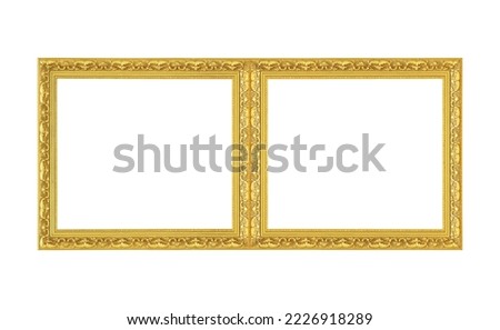 The antique gold long frame isolated on white background ,clipping path included use for design.