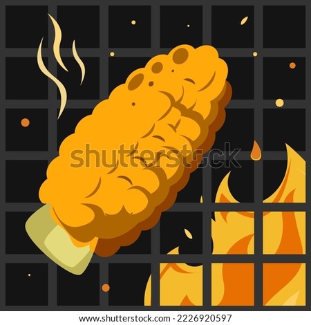illustration of grilled corn being roasted on a grill net
