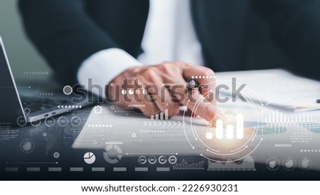 Business people and icons representing growth, development concept, business efficiency and growth, financial and economic success goals. Industry Leadership and business competitors Royalty-Free Stock Photo #2226930231