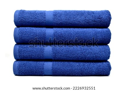 Royal Blue Bath Towel Stack of 4 Set Diamond Fancy Isolated with White Background Royalty-Free Stock Photo #2226932551