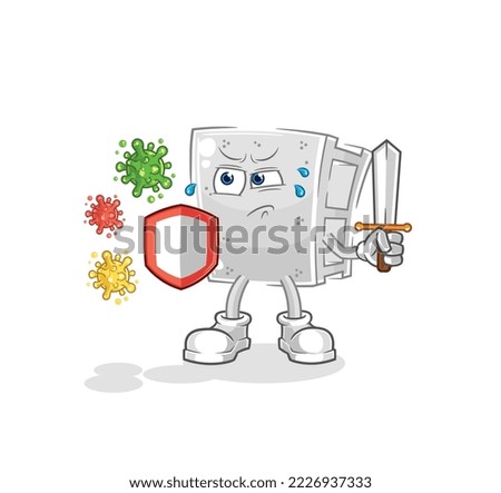 the concrete brick against viruses cartoon. cartoon mascot vector