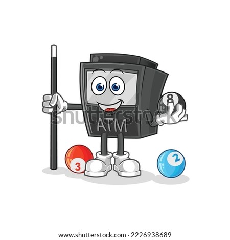 the ATM machine plays billiard character. cartoon mascot vector