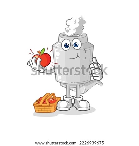 the exhaust eating an apple illustration. character vector