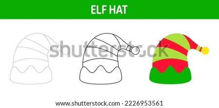 Elf Hat tracing and coloring worksheet for kids