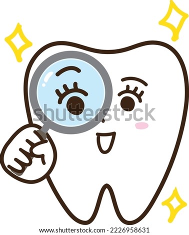 smiling anthropomorphic tooth with magnifying glass