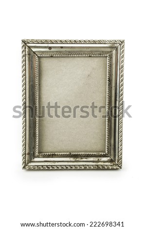 old metallic silver photo frame isolated on white