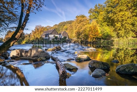 Panoramic image of the Wipperkotten close to the Wupper river during autumn, Solingen, Germany Royalty-Free Stock Photo #2227011499