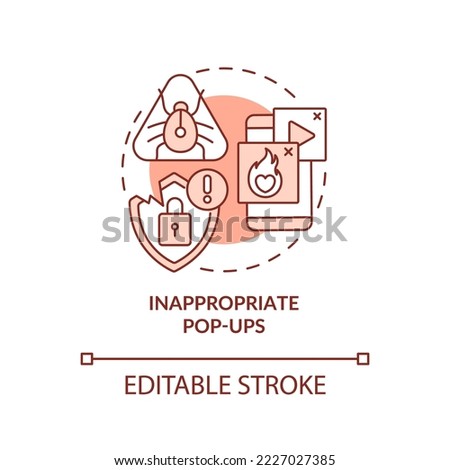 Inappropriate pop-ups terracotta concept icon. Spam advertisements. Malware abstract idea thin line illustration. Isolated outline drawing. Editable stroke. Arial, Myriad Pro-Bold fonts used