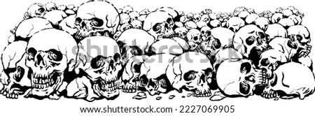 A pile of skulls human skulls skeleton broken bones spooky horror scene stack of skulls vectors art tattoo vintage Royalty-Free Stock Photo #2227069905