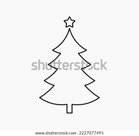 Christmas tree line icon with star. Christmas design element. Vector illustration.