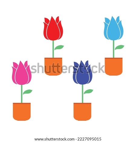 Tulip flowers with pots and various colors. vector illustration