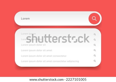 Search Bar with suggestions for UI UX design and web site. Search Address and navigation bar icon. Collection of search form templates for websites. Search engine web browser window template. Royalty-Free Stock Photo #2227101005