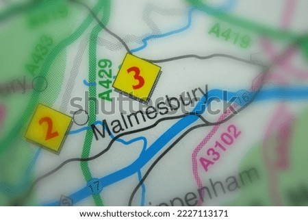Malmesbury, United Kingdom atlas map town name - tilt-shift