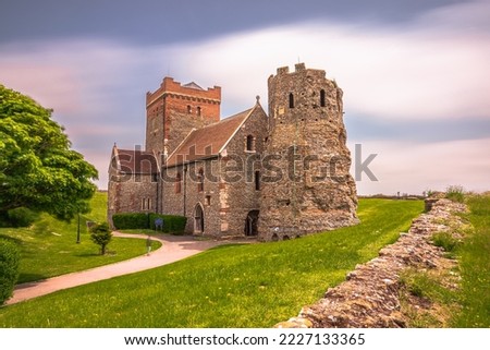 Ancient Anglo-Saxon church at the mighty castle of Dover in Kent, England. Royalty-Free Stock Photo #2227133365