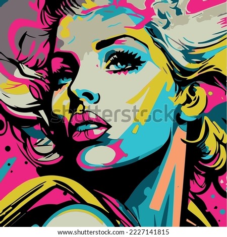 Graffiti woman vector illustration. Pop art modern graphic design. Cartoon style of colorful urban artwork. Beautiful young lady. Spray paint fashion poster. Street art. Cool strong fashion female. Royalty-Free Stock Photo #2227141815