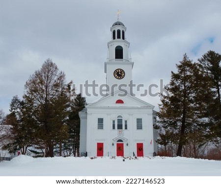 Winter scenery of First Parish Northboro Unitarian Universalist Northborough MA USA