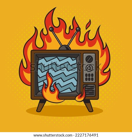 burning tv pinup pop art retro vector illustration. Comic book style imitation.