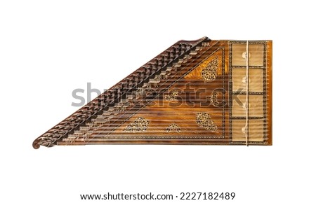 Turkish classical music instrument zither kanun for played isolated on white Royalty-Free Stock Photo #2227182489