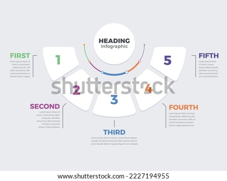 infographic data of 5 items in semicircular shape with description | elegant and minimal infographic template design Royalty-Free Stock Photo #2227194955