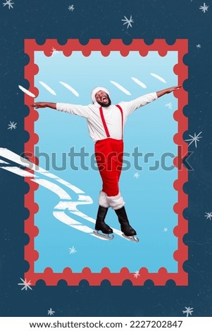 Creative retro 3d magazine image of funky smiling guy wear xmas costume enjoy winter entertainments isolated painting background