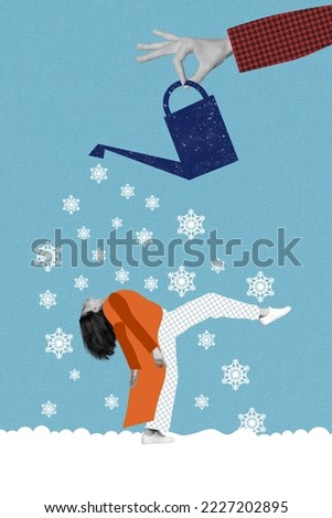 Photo artwork minimal picture of arm creating snowfall water can lady enjoy x-mas isolated drawing background