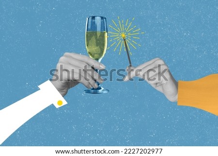 Photo artwork minimal picture of arms celebrating x-mas rising sparkles alcohol glass isolated drawing background