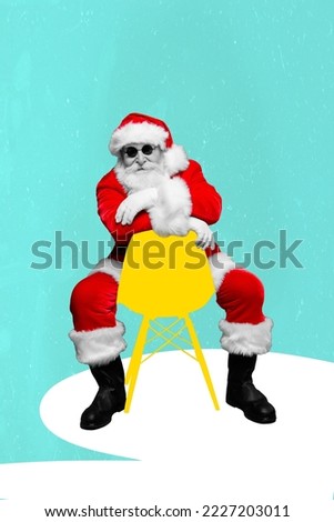 Vertical collage picture of stylish grandfather santa black white colors sitting chair isolated on drawing background