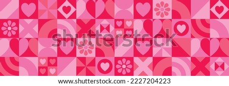 Valentines day pink background pattern for banner, header, gift wrap, wallpaper, love, hearts, kisses, seamless vector repeat Royalty-Free Stock Photo #2227204223