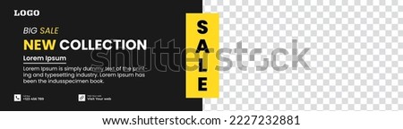Social media cover. Horizontal web banner template with space for the photo. Use for web template Horizontal header web cover. Black and yellow. the cover header for website design