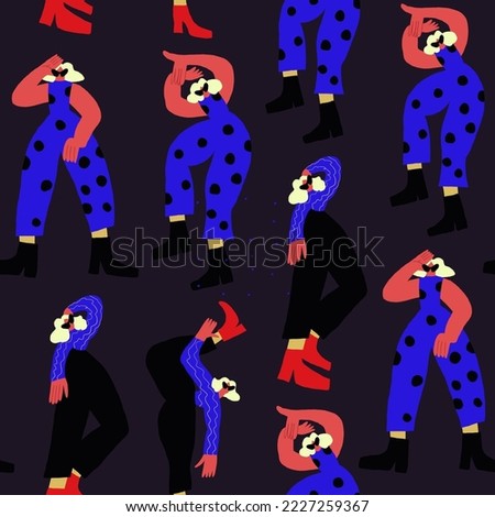 Vector seamless pattern of abstract people figures in retro style.