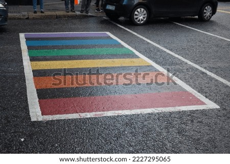 Rainbow lgbt pedestrian crosswalk, Colourful colored crossroad, Symbol of gay, Lesbian, Bisexual and transgender, LGBT social movements