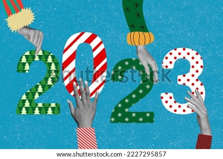 3d retro abstract creative artwork template collage of arms celebrating xmas new 2023 year isolated painting background