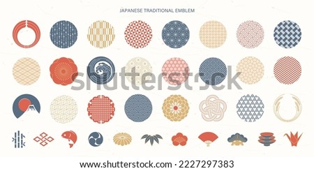 Japanese traditional pattern decorations and icons collection. Royalty-Free Stock Photo #2227297383