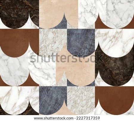 Creative patchwork pattern arches stone ceramic wallpaper design. White marble