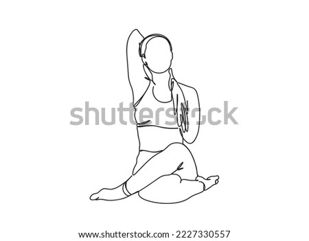 Yoga, Exercising Girl single-line art drawing continues line vector illustration