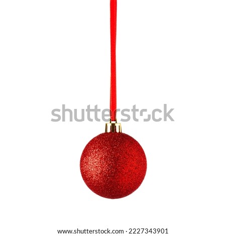 Red christmas ball hanging, isolated on white background. christmas tree ornaments. Christmas decoration isolated on white Royalty-Free Stock Photo #2227343901